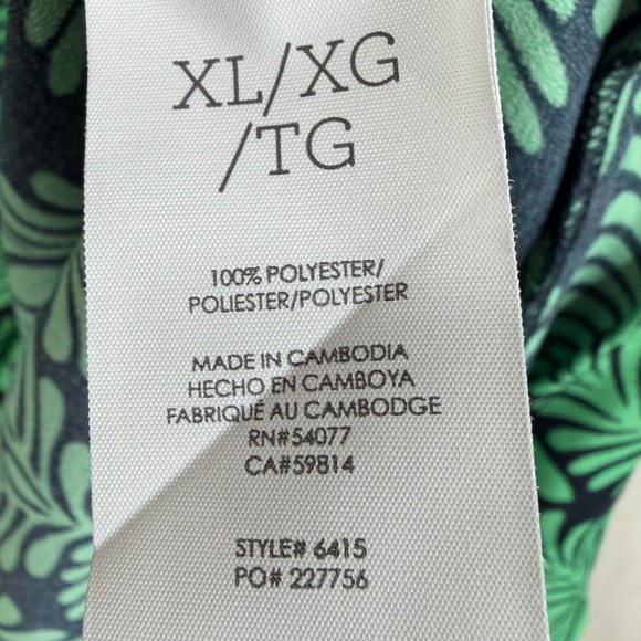 Cabi Palmette Leaf Print Short Sleeve Dress size XL Green/Blue Style# 6415 - Picture 3 of 6